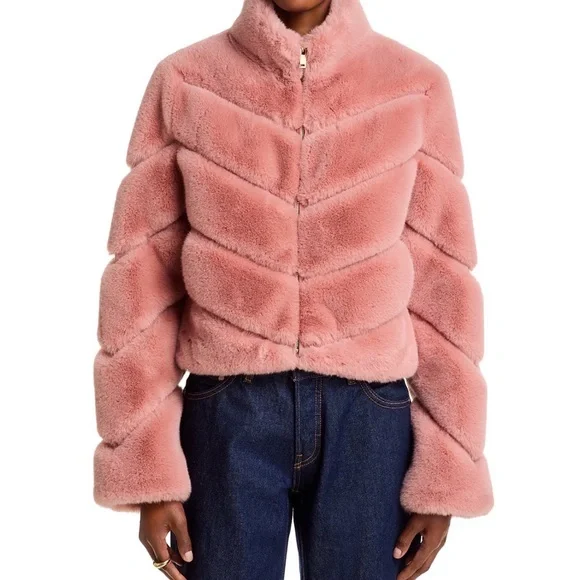 Generation Love Misty Rose Faux Fur Chevron Cropped Jacket - Picture 3 of 9